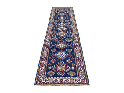 Blue 2'8" x 10'5" Kazak Hand knotted Wool Rug - Sku: O068180