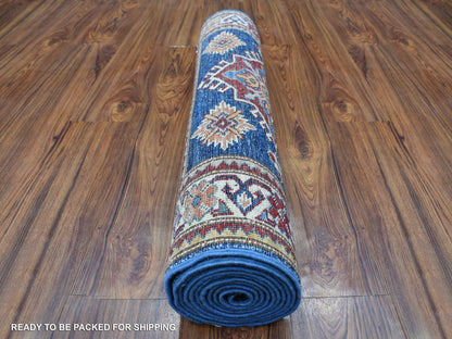Blue 2'8" x 10'5" Kazak Hand knotted Wool Rug - Sku: O068180