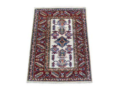 Ivory 2'0" x 2'10" Kazak Hand knotted Wool Rug - Sku: O068202