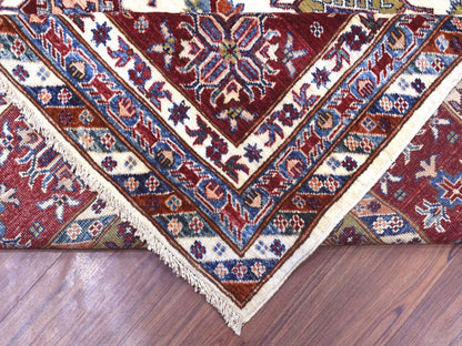Ivory 9'1" x 12'4" Kazak Hand knotted Wool Rug - Sku: O068224