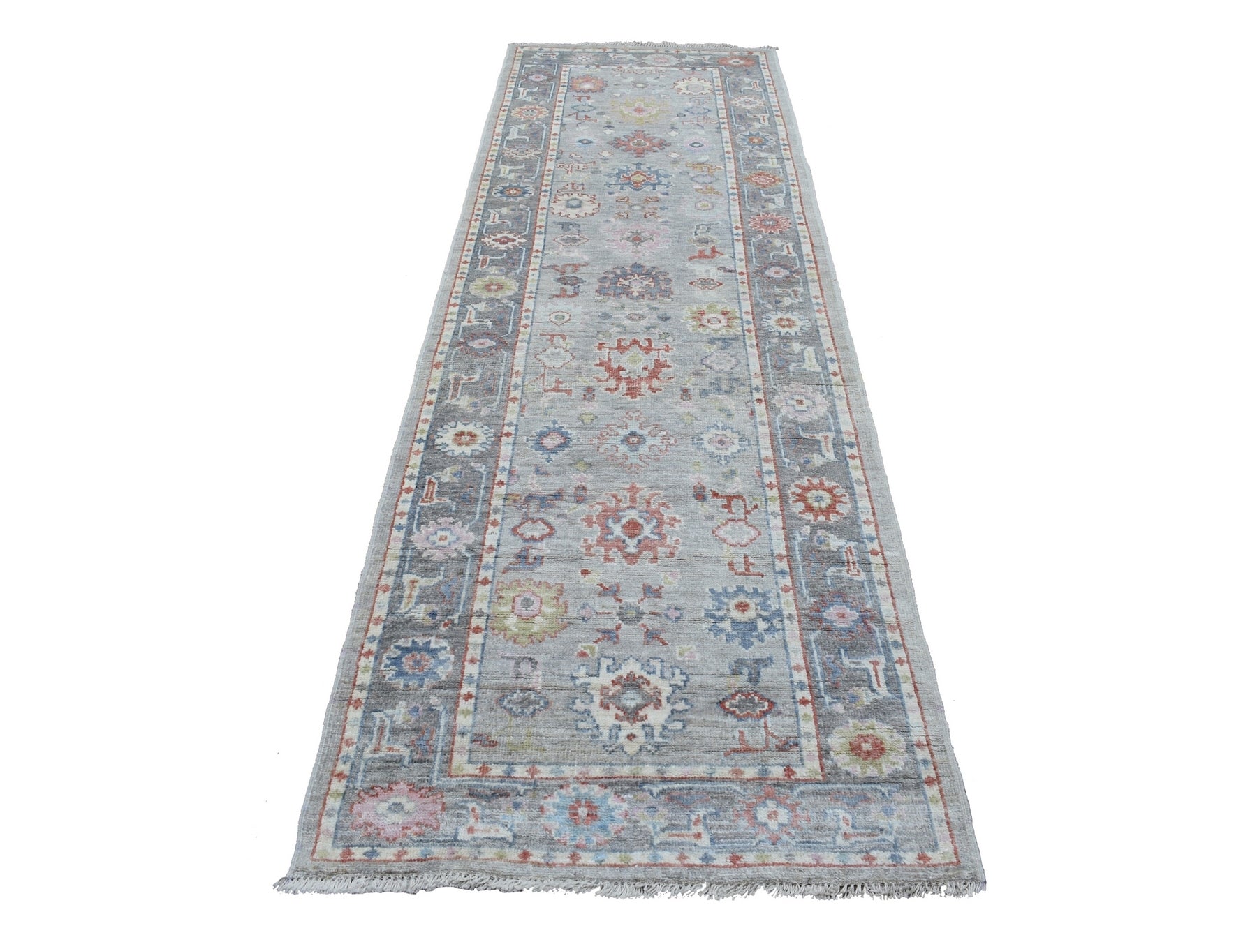 Gray 3'2" x 10'0" Oushak / Peshawar Hand knotted Wool Rug - Sku: O068314
