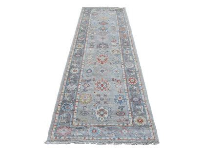 Grey 3'2" x 10'0" Oushak And Peshawar Hand knotted Wool Rug - Sku: O068314