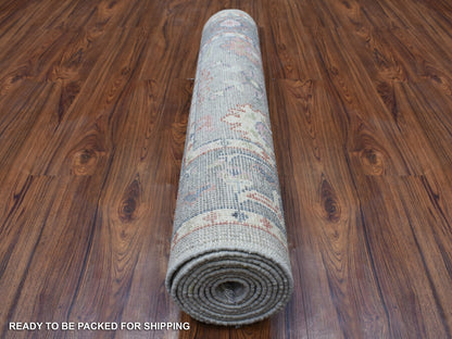 Grey 3'2" x 10'0" Oushak And Peshawar Hand knotted Wool Rug - Sku: O068314