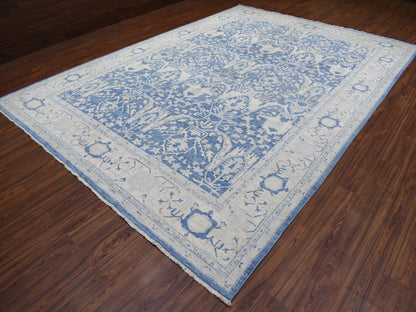 Blue 9'8" x 13'5" Oushak And Peshawar Hand knotted Wool Rug - Sku: O068324