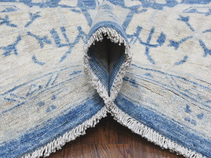 Blue 9'8" x 13'5" Oushak And Peshawar Hand knotted Wool Rug - Sku: O068324