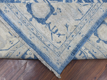 Blue 9'8" x 13'5" Oushak And Peshawar Hand knotted Wool Rug - Sku: O068324