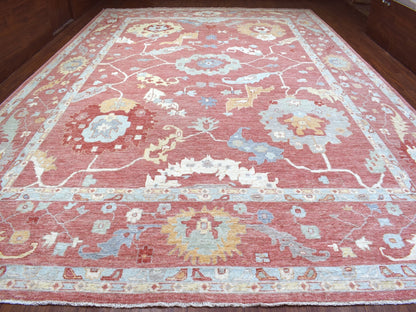 Pink 13'9" x 19'0" Oushak / Peshawar Hand knotted Wool Rug - Sku: O068347