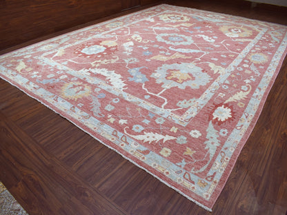 Pink 13'9" x 19'0" Oushak / Peshawar Hand knotted Wool Rug - Sku: O068347