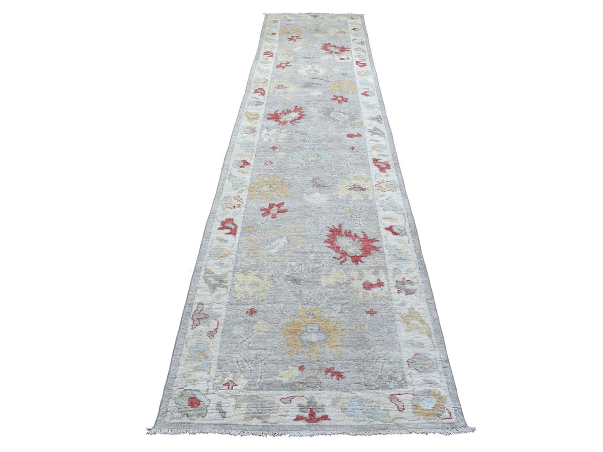Oushak Oushak hand-knotted wool runner in Gray & Light Gray, 3' x 13'5" — SKU O068396