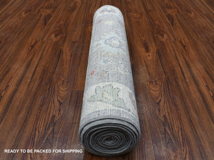 Grey 3'0" x 13'5" Oushak And Peshawar Hand knotted Wool Rug - Sku: O068396
