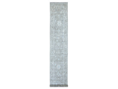 Grey 2'9" x 16'0" Oushak And Peshawar Hand knotted Wool Rug - Sku: O068407