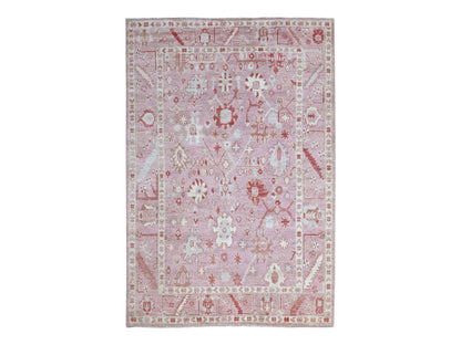 Pink 6'1" x 8'10" Oushak / Peshawar Hand knotted Wool Rug - Sku: O068446