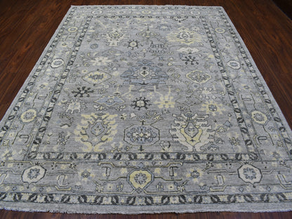 Grey 8'0" x 9'9" Oushak And Peshawar Hand knotted Wool Rug - Sku: O068475