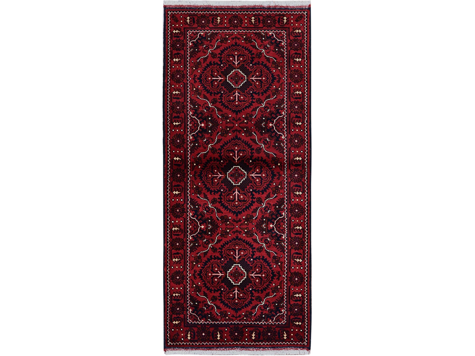 Tribal Tribal & Geometric hand-knotted wool runner in Red, 2'4" x 5'2" — SKU O0684