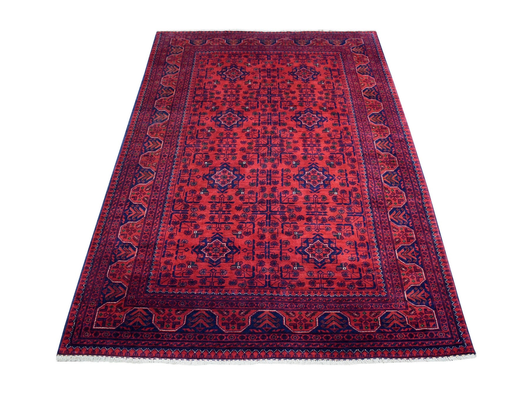 Tribal & Geometric hand-knotted wool rug in Red, 4'2" x 6'6" — SKU O068556