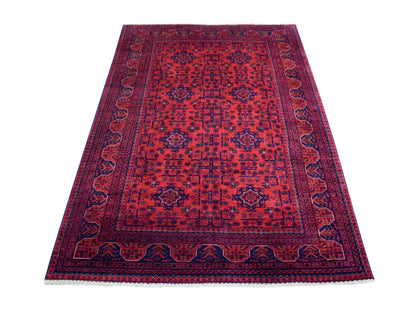 Red 4'2" x 6'6" Tribal Hand knotted Wool Rug - Sku: O068556