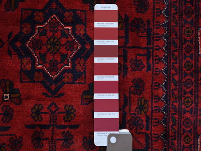 Red 4'2" x 6'6" Tribal Hand knotted Wool Rug - Sku: O068556