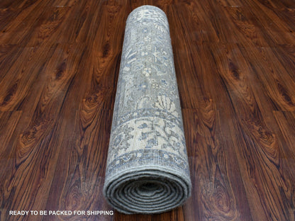 Grey 2'6" x 9'9" Oushak And Peshawar Hand knotted Wool Rug - Sku: O068596