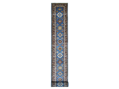 Kazak Kazak hand-knotted wool runner in Blue & Red, 2'10" x 37'2" — SKU O068600