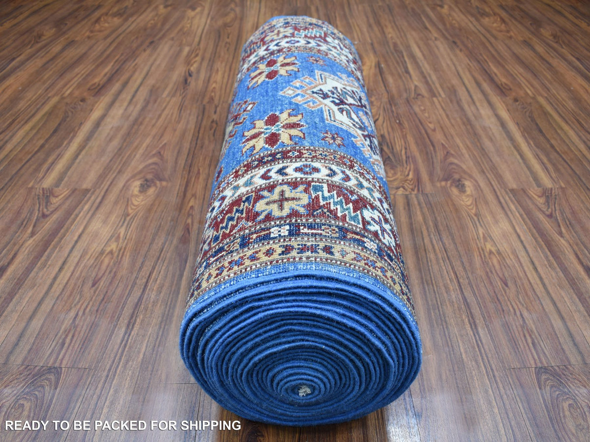 Kazak Kazak hand-knotted wool runner in Blue & Red, 2'10" x 37'2" — SKU O068600 (view 4)