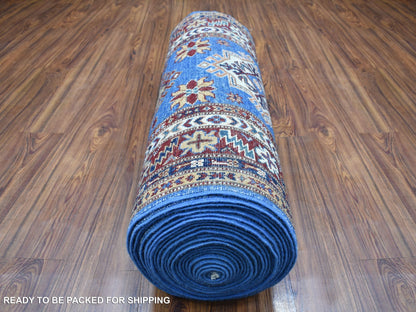 Kazak Kazak hand-knotted wool runner in Blue & Red, 2'10" x 37'2" — SKU O068600 (view 4)