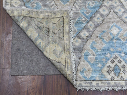 Grey 4'0" x 11'7" Tribal & Geometric Hand knotted Wool Rug - Sku: O068604