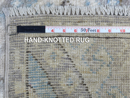 Grey 4'0" x 11'7" Tribal & Geometric Hand knotted Wool Rug - Sku: O068604