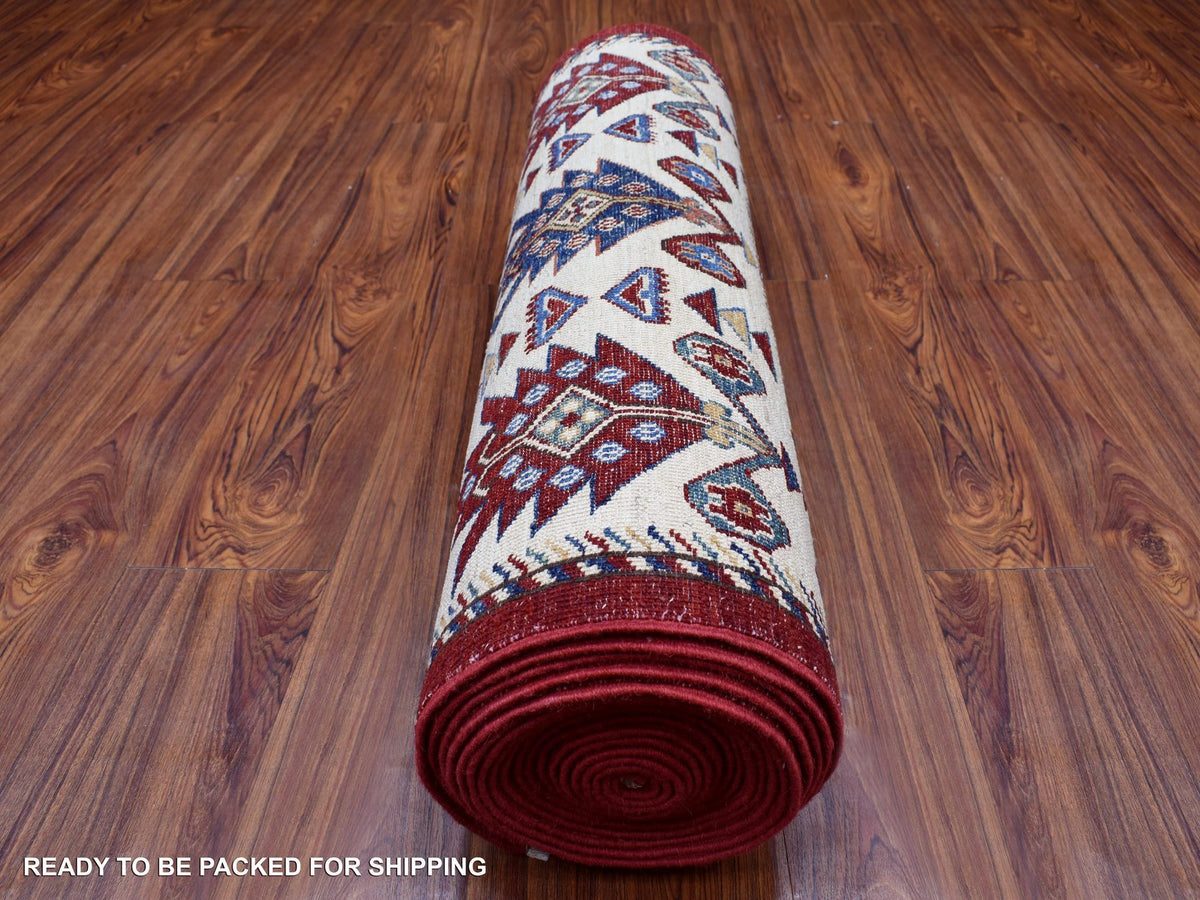Kazak Kazak hand-knotted wool runner in Red & Ivory, 3' x 25'3" — SKU O068645 (view 4)