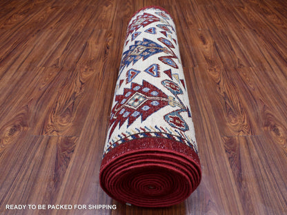 Kazak Kazak hand-knotted wool runner in Red & Ivory, 3' x 25'3" — SKU O068645 (view 4)
