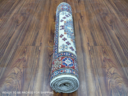 Ivory 2'6" x 6'9" Kazak Hand knotted Wool Rug - Sku: O068655