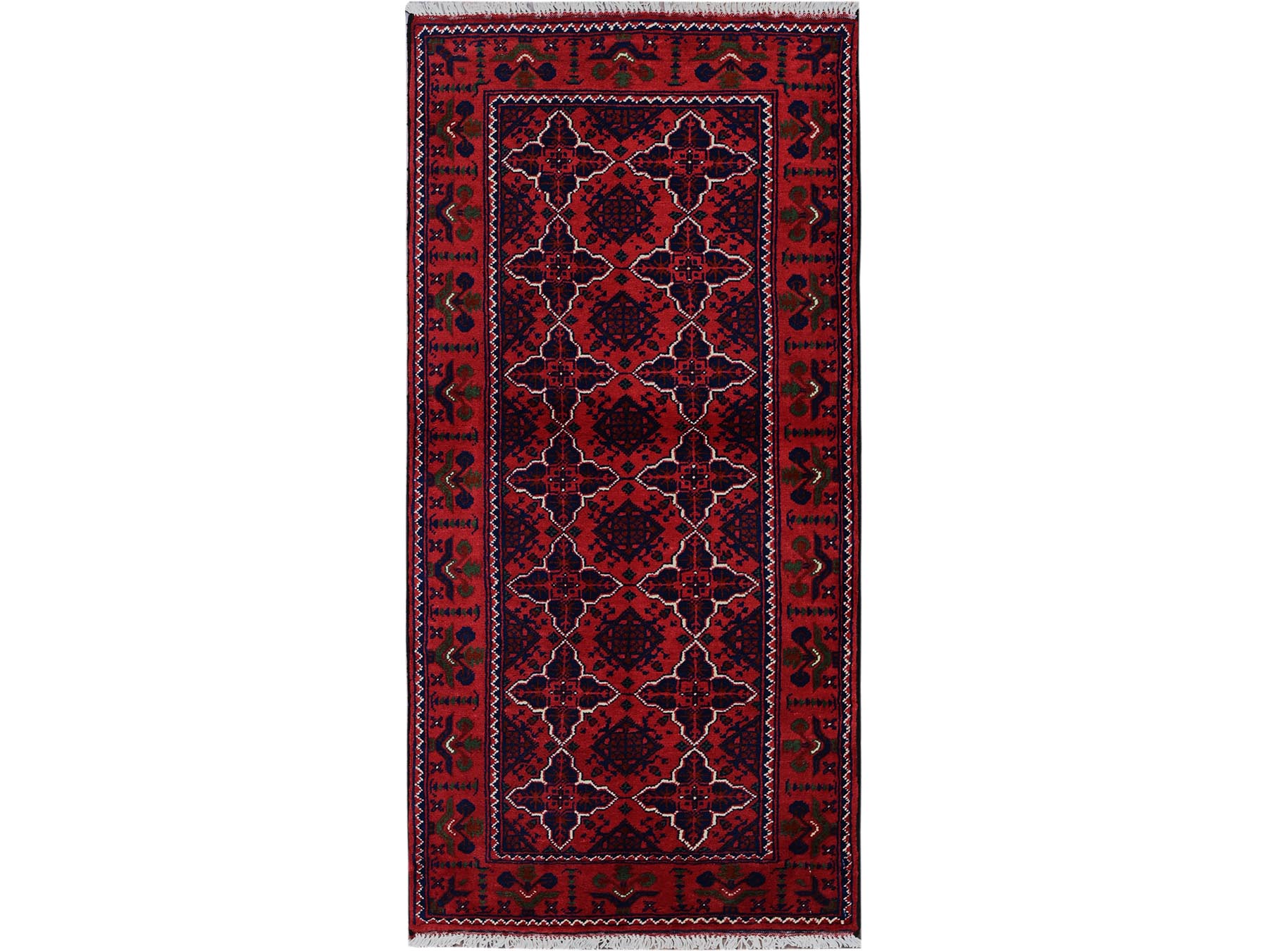 Tribal & Geometric hand-knotted wool runner in Red, 2'3" x 4'8" — SKU O0687