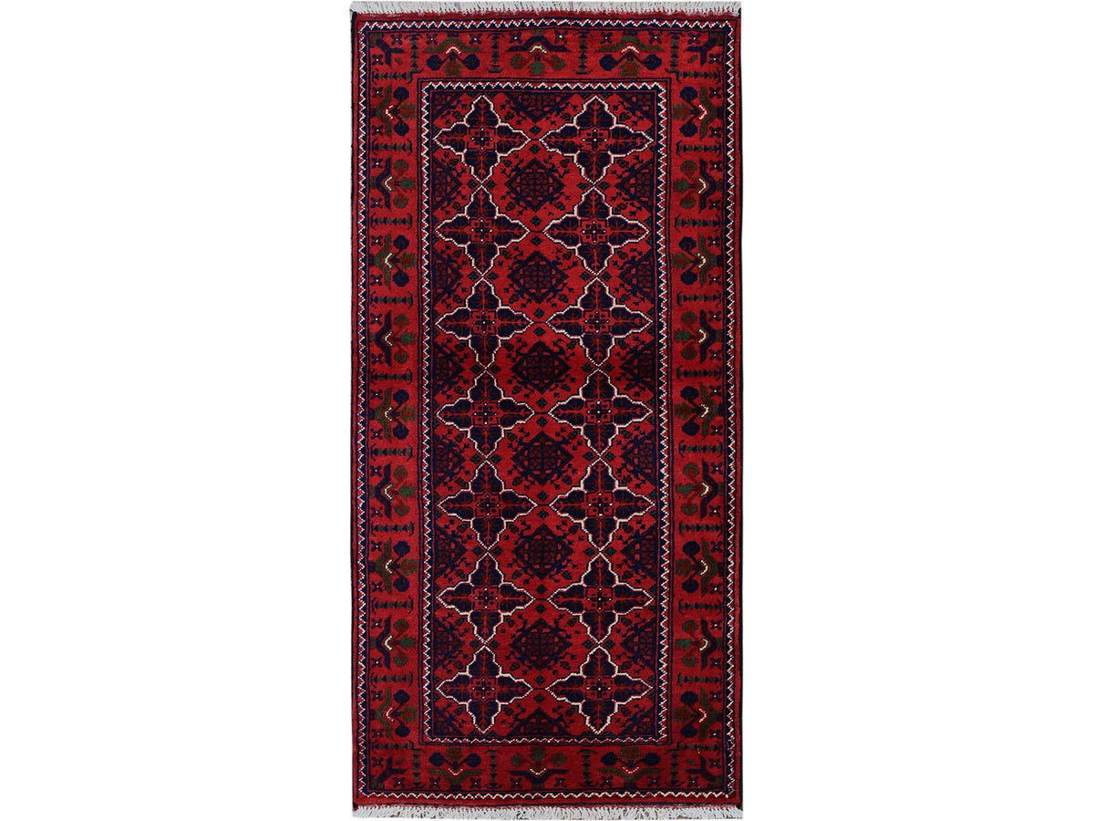 Tribal & Geometric hand-knotted wool runner in Red, 2'3" x 4'8" — SKU O0687