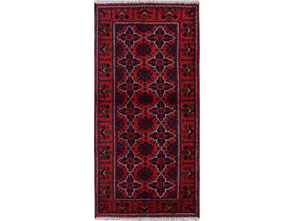 Tribal & Geometric hand-knotted wool runner in Red, 2'3" x 4'8" — SKU O0687