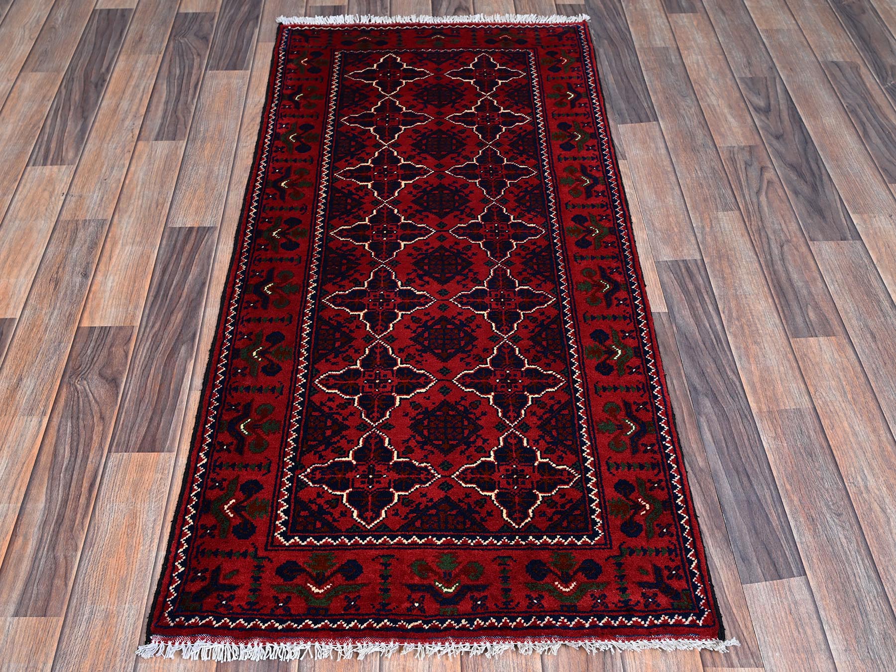 Tribal & Geometric hand-knotted wool runner in Red, 2'3" x 4'8" — SKU O0687 (view 2)