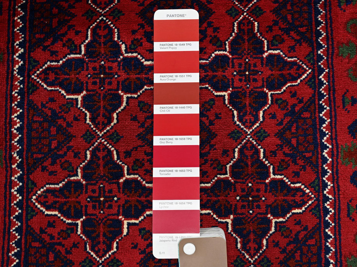 Tribal & Geometric hand-knotted wool runner in Red, 2'3" x 4'8" — SKU O0687 (view 4)