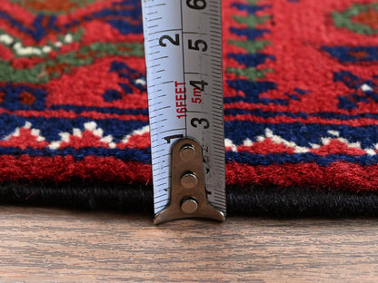 Tribal & Geometric hand-knotted wool runner in Red, 2'3" x 4'8" — SKU O0687 (view 6)