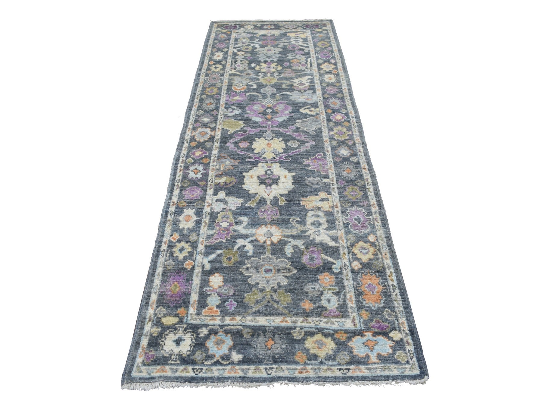 Black 3'3" x 10'0" Oushak / Peshawar Hand knotted Wool Rug - Sku: O068897