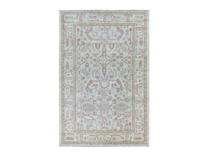 Ivory 6'4" x 9'6" Oushak And Peshawar Hand knotted Wool Rug - Sku: O068921