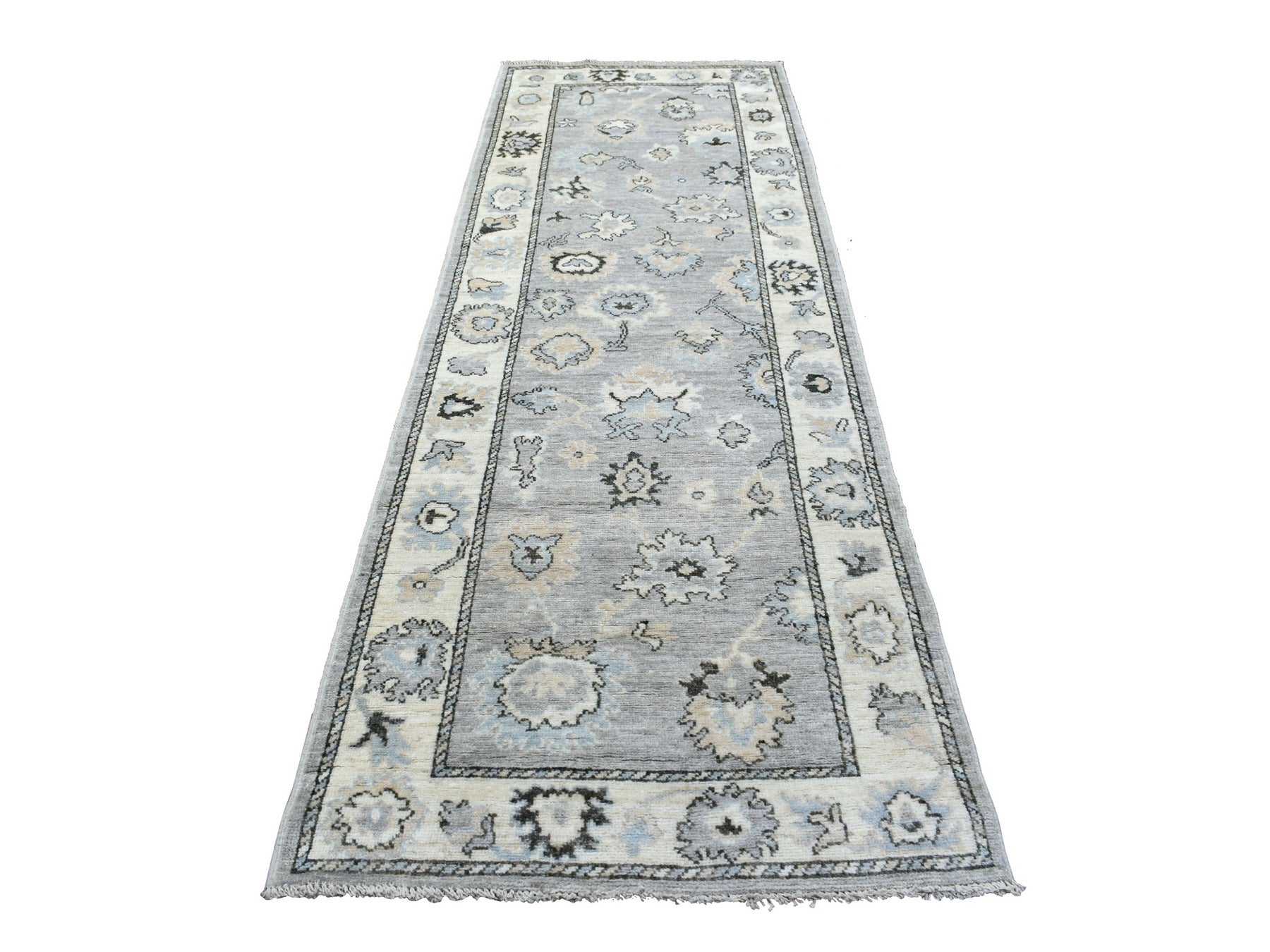 Gray 3'5" x 10'2" Oushak / Peshawar Hand knotted Wool Rug - Sku: O068967