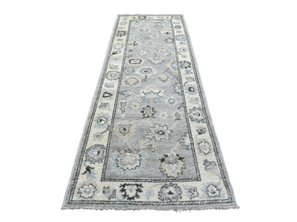 Grey 3'5" x 10'2" Oushak And Peshawar Hand knotted Wool Rug - Sku: O068967