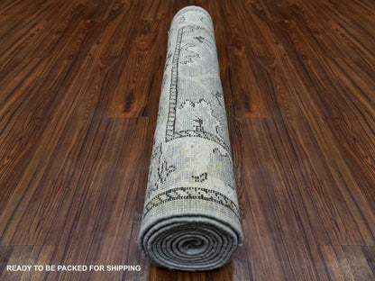 Grey 3'5" x 10'2" Oushak And Peshawar Hand knotted Wool Rug - Sku: O068967