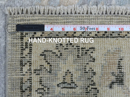 Grey 3'5" x 10'2" Oushak And Peshawar Hand knotted Wool Rug - Sku: O068967