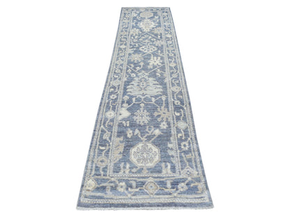 Grey 2'7" x 11'5" Oushak And Peshawar Hand knotted Wool Rug - Sku: O068980