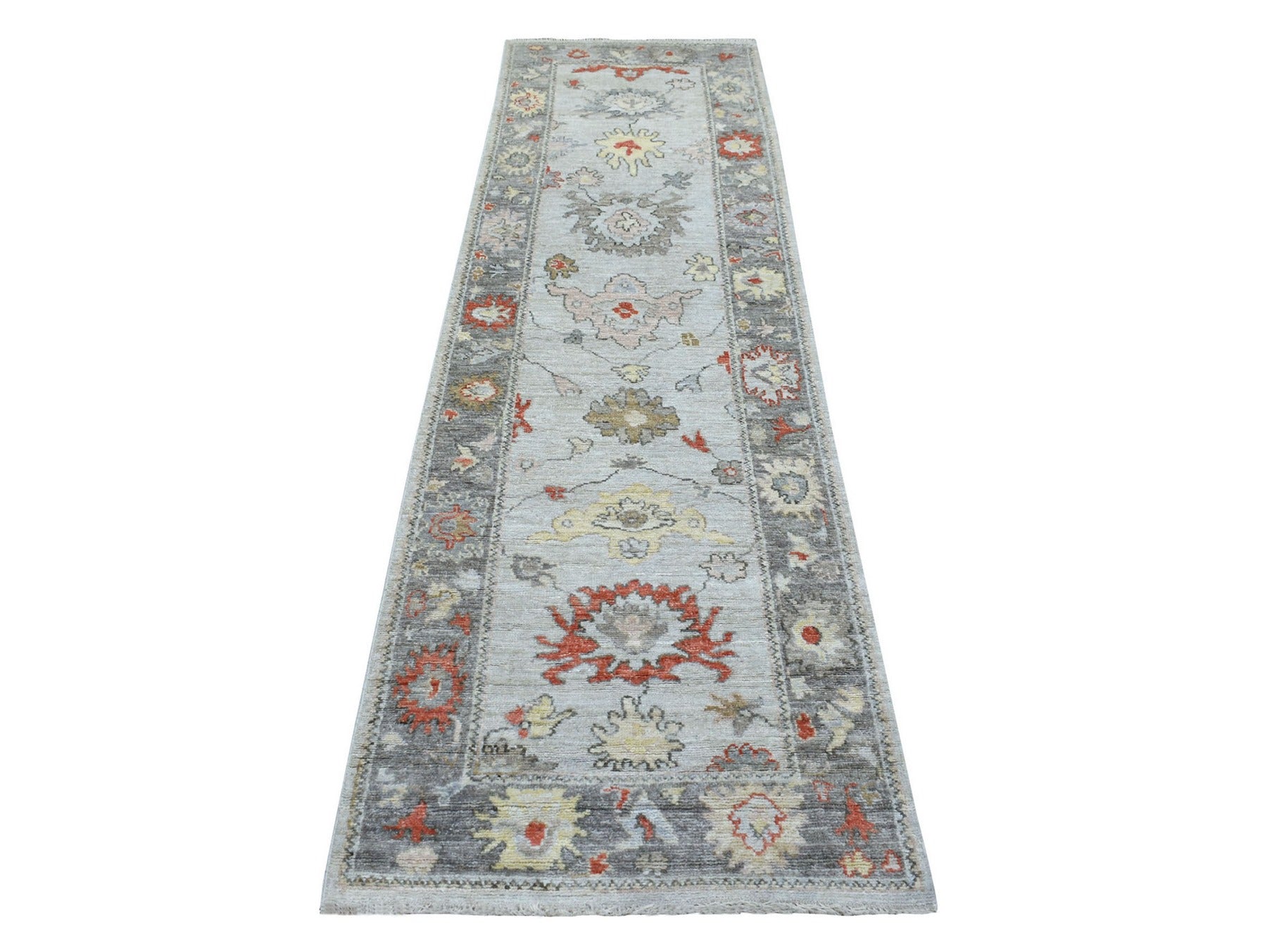 Ivory 2'9" x 9'5" Oushak / Peshawar Hand knotted Wool Rug - Sku: O068982