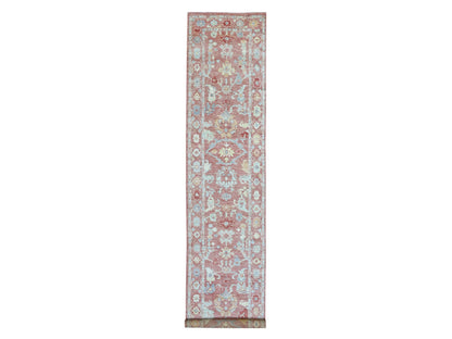 Pink 3'1" x 16'1" Oushak / Peshawar Hand knotted Wool Rug - Sku: O069056