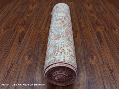 Pink 3'1" x 16'1" Oushak / Peshawar Hand knotted Wool Rug - Sku: O069056
