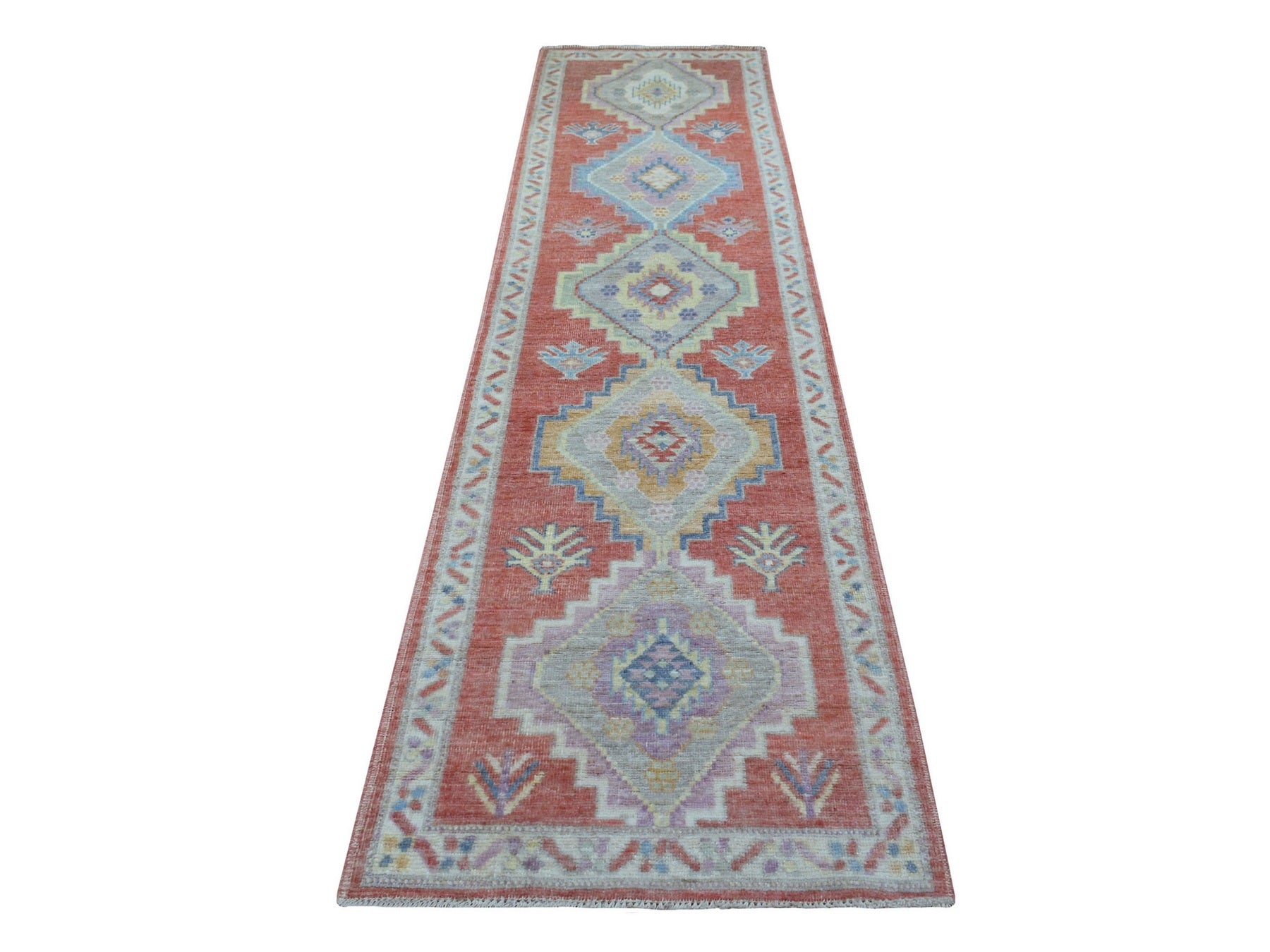 Pink 2'9" x 10'5" Oushak / Peshawar Hand knotted Wool Rug - Sku: O069057