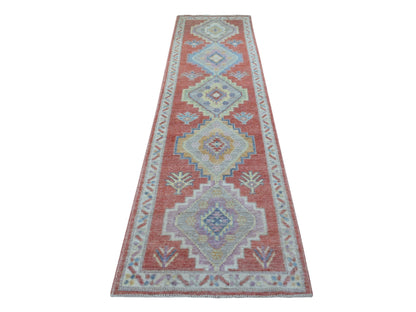 Pink 2'9" x 10'5" Oushak / Peshawar Hand knotted Wool Rug - Sku: O069057
