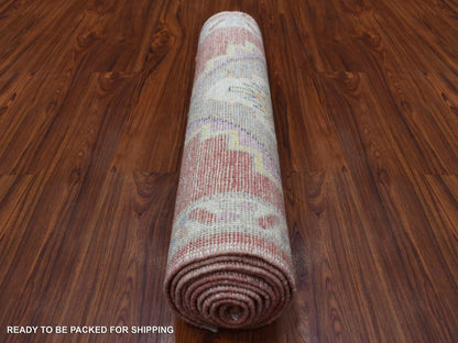 Pink 2'9" x 10'5" Oushak / Peshawar Hand knotted Wool Rug - Sku: O069057
