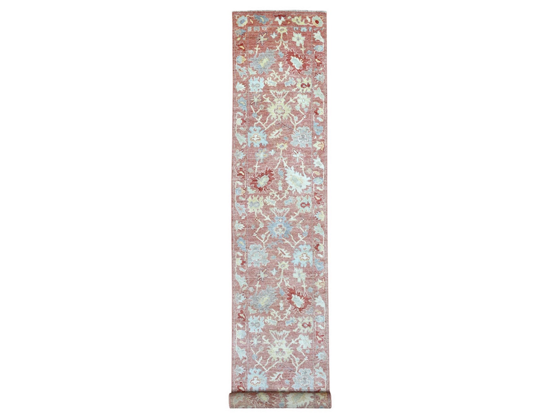 Oushak Oushak hand-knotted wool runner in Pink, 3' x 19'9" — SKU O069321